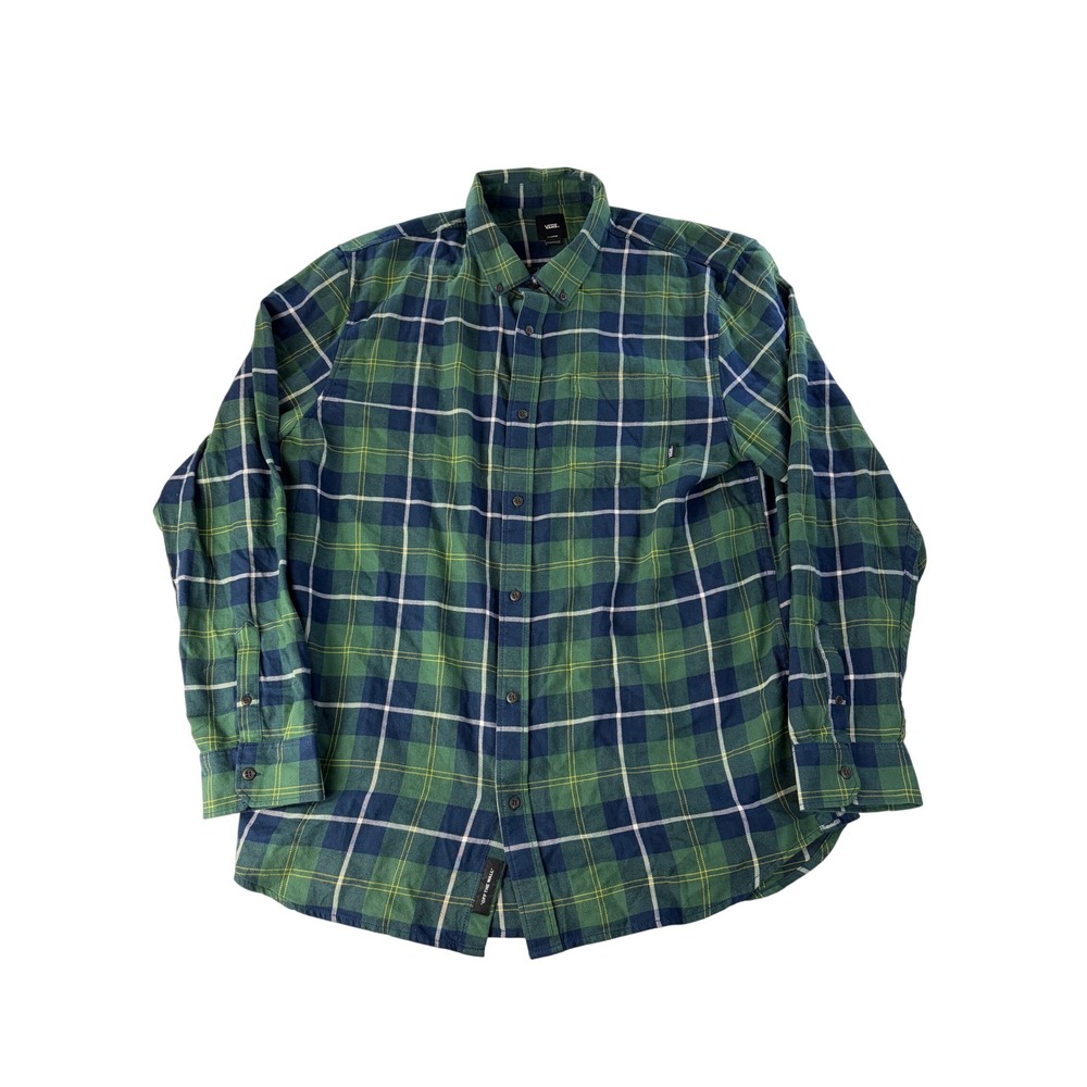 Vans Flannel Shirt Mens XL Classic Fit Plaid Long Sleeve Green Navy Cotton
